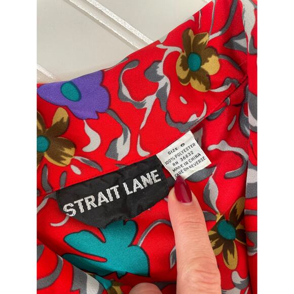 Vintage Strait Lane Red & Purple Floral Midi Dress Short Sleeve VTG Size 8 - Picture 4 of 6